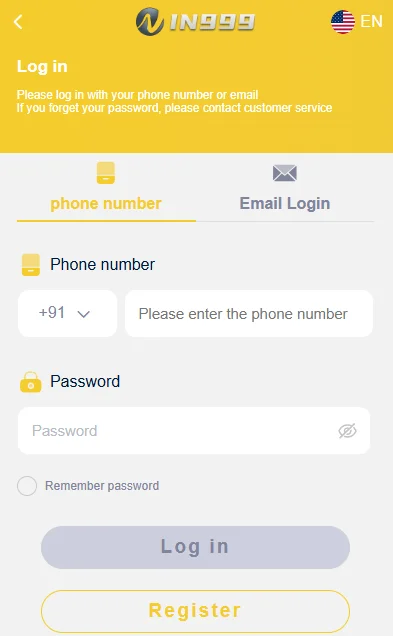 In999 game login page
